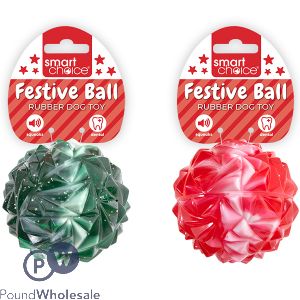 Smart Choice Christmas Sparkly Festive Rubber Dog Ball 9cm Assorted Colours