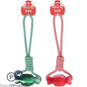 Smart Choice Christmas Rubber & Rope Sweet Dog Toy 40cm Assorted Colours