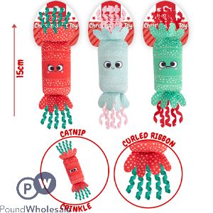 Smart Choice Christmas Cracker Catnip Crinkle Ribbon Cat Toy 15cm Assorted Colours