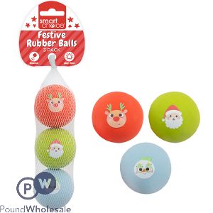 Smart Choice Christmas Rubber Bouncy Balls Dog Toys 6cm 3 Pack