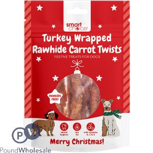 Smart Choice Christmas Turkey-wrapped Rawhide Carrot Twists Dog Treats 100g
