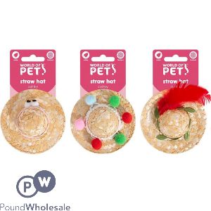 World Of Pets Catnip Straw Hat Cat Toy 9cm Assorted