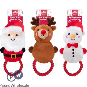 Smart Choice Christmas Squeaky Plush Rope Festive Character Dog Toy 30cm Assorted