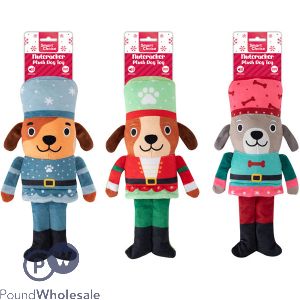 Smart Choice Christmas Squeaky Crinkle Nutcracker Plush Dog Toy 31cm Assorted