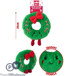 Smart Choice Christmas Squeaky Crinkle Plush Festive Rosie Wreath Dog Toy 26cm