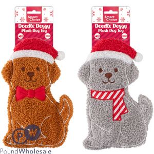 Smart Choice Christmas Squeaky Crinkle Doodle Flat Doggy Plush Dog Toy 23cm Assorted
