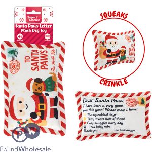 Smart Choice Christmas Squeaky Crinkle Santa Paws Letter Plush Dog Toy