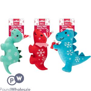 Smart Choice Christmas Squeaky Dinosaur Plush Dog Toy Assorted