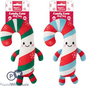 Smart Choice Christmas Squeaky Plush Candy Cane Dog Toy 25cm Assorted Colours