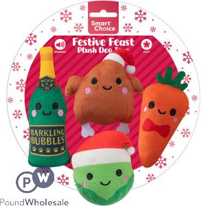 Smart Choice Christmas Squeaky Festive Feast Plush Dog Toys 4 Pack