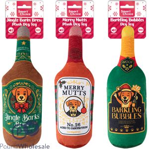 Smart Choice Christmas Squeaky Plush Drink Bottle Dog Toy 25cm Assorted