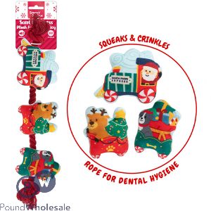 Smart Choice Christmas Squeaky Crinkle Plush Rope Santa's Festive Train Dog Toy 46cm