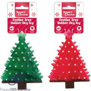 Smart Choice Christmas Squeaky Festive Tree Rubber Dog Toy 9.5cm Assorted Colours