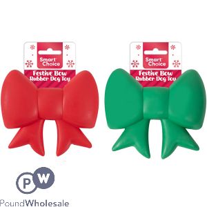 Smart Choice Christmas Squeaky Rubber Festive Bow Dog Toy 15cm Assorted Colours