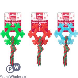 Smart Choice Christmas Rubber & Rope Festive Snowflake Dog Toy 21cm Assorted Colours