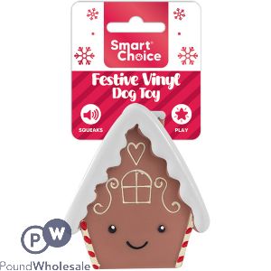 Smart Choice Christmas Squeaky Vinyl Festive Gingerbread House Dog Toy 7.5cm