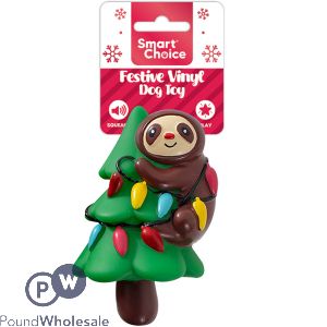 Smart Choice Festive Vinyl Squeaky Sloth Christmas Tree Dog Toy 12cm