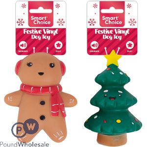 Smart Choice Christmas Vinyl Squeaky Festive Character Dog Toy 13cm Assorted