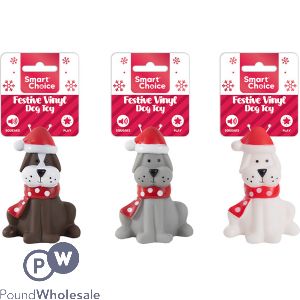 Smart Choice Christmas Squeaky Vinyl Festive Pooch Dog Toy 10cm Assorted Colours