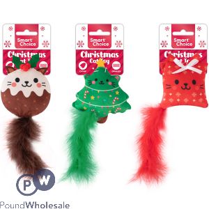 Smart Choice Christmas Catnip Crinkle Festive Feather Cat Toy Assorted