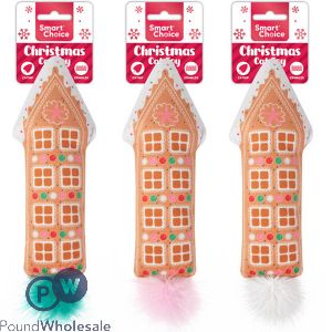 Smart Choice Christmas Catnip Feathers Crinkle Gingerbread House Cat Toy 28cm Assorted Colours