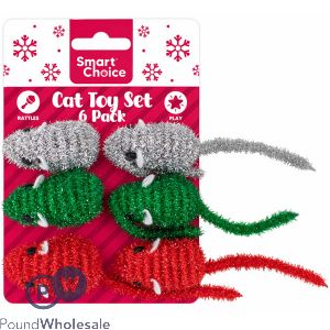 Smart Choice Christmas Rattling Tinsel Mice 6 Pack