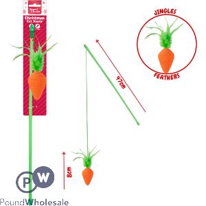 Smart Choice Christmas Catnip Jingle Feather Festive Carrot Cat Teaser 47cm