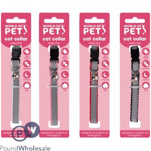 World Of Pets Reflective Cat Collar With Bell 4 Assorted Colours