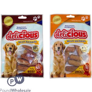 WORLD OF PETS SOFT MEATY SAUSAGE DOG TREATS ASSORTED CHICKEN &amp; BEEF FLAVOUR