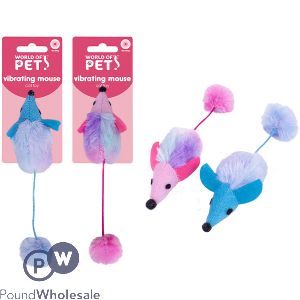 World Of Pets Furry Vibrating Mouse Cat Toy Assorted Colours 18cm