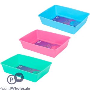 WORLD OF PETS CAT LITTER TRAY WITH SCOOP 3 ASSORTED COLOURS