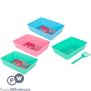 World Of Pets Cat Litter Tray With Scoop 3 Assorted Colours