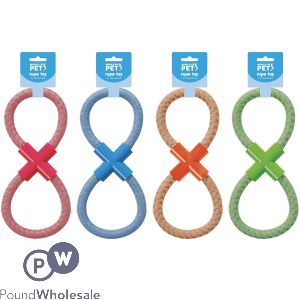 WORLD OF PETS FIGURE 8 ROPE DOG TOYS 4 ASSORTED COLOURS