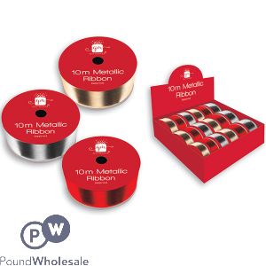 Giftmaker Metallic Ribbon 10m 3 Assorted Colours Cdu