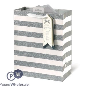 Giftmaker Silver Stripe Christmas Gift Bag Large