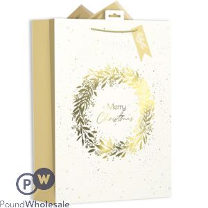 Giftmaker Christmas Gold & Cream Wreath Gift Bag Xl