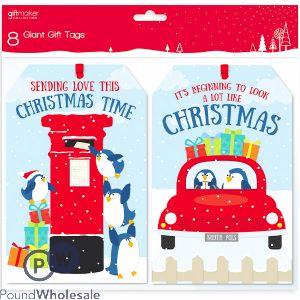 GIFTMAKER GIANT PENGUIN CHRISTMAS GIFT TAGS ASSORTED 8 PACK