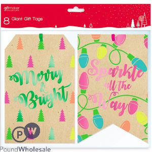 Giftmaker Giant Kraft Contemporary Christmas Gift Tags Assorted 8 Pack