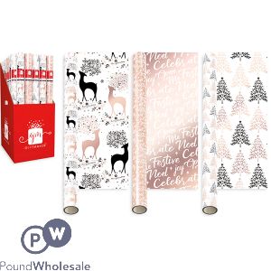 GIFTMAKER ROSE GOLD LUXURY CHRISTMAS GIFT WRAP 1.5M ASSORTED CDU