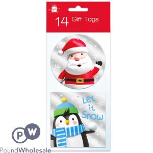 GIFTMAKER ASSORTED CUTE CHRISTMAS METALLIC GIFT TAGS 14 PACK