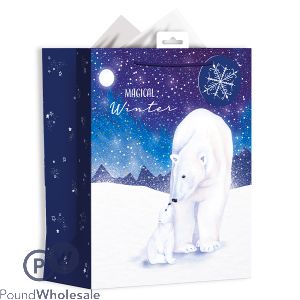 GIFTMAKER MAGICAL WINTER POLAR BEAR GIFT BAG LARGE