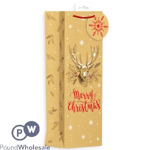 Giftmaker Kraft Stag Christmas Gift Bag Bottle