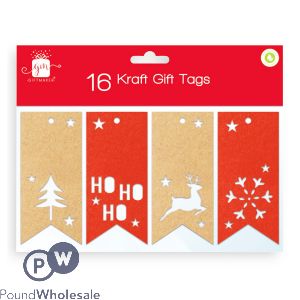 GIFTMAKER ASSORTED KRAFT CHRISTMAS GIFT TAGS 16 PACK