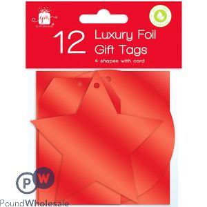 GIFTMAKER LUXURY FOIL RED CHRISTMAS GIFT TAGS 12 PACK ASSORTED