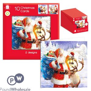Giftmaker Assorted Santa & Reindeer Square Christmas Cards 10 Pack Cdu