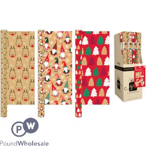 GIFTMAKER CHRISTMAS KRAFT FESTIVE FUN GIFT WRAP 2M CDU ASSORTED