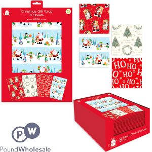 GIFTMAKER CHRISTMAS FLAT GIFT WRAP 8 PACK 50CM X 50CM