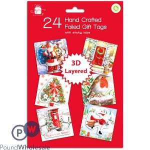 Giftmaker Hand-crafted 3d Layered Foiled Christmas Gift Tags 24 Pack