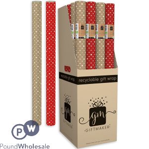 Giftmaker Assorted Kraft Red & Gold Stars Gift Wrap 2m Cdu