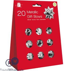 Giftmaker Christmas 5cm Self-adhesive Metallic Silver Gift Bows 20 Pack